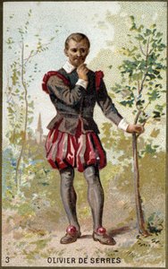 Porträt von Olivier de Serres (1539 - 1619), französischer Agronom. Chromolithographie des 19. Jahrhunderts.