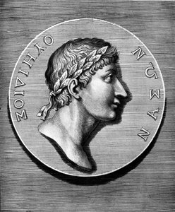 Porträt von Ovid im Medaillon. Gravur des 19. Jahrhunderts. Coll Maciet, Bibliothèque des Arts décoratifs, Paris
