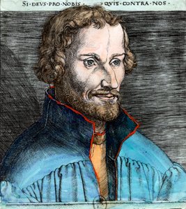 Porträt von Philippe Schwarzerd genannt Melanchton (1497 - 1560), deutscher protestantischer Reformator (Lutheraner). Gravur des 16. Jahrhunderts. Private Sammlung. von Unknown artist