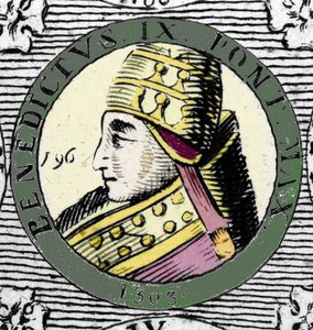 Porträt von Papst Benedikt IX. Gravur des 19. Jahrhunderts.