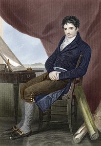 Porträt von Robert Fulton (1765 - 1815), amerikanischer Schiffbaumechaniker (Nautilus) (Gravur des 19. Jahrhunderts)