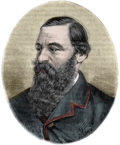 Porträt von Sir Samuel Baker (1821-1893), Gravur aus „Bildergeschichte der großen Reisen im neunzehnten Jahrhundert“. 1877