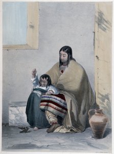 Porträt eines Huronen, Indianer von Kanada, mit seinem Kind - in „Shyth