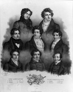 Porträt verschiedener Opernsänger: 1 Giovanni Battista Rubini (1794-1854) 2 Luigi Lablache (1794-1858) 3 Domenico Donzelli (1790-1873) 4 Adolphe Nourrit (1802-1839) 5 Choblet; 6 Nicolas Prosper Levasseur (Le Vasseur) (1791-1871) 7 Louis Antoine Ponchard