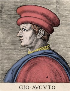 Porträt des englischen Söldners und Condottiere John Hawkwood (1320-1394). Holzschnitt aus dem 16. Jahrhundert. von Unknown artist