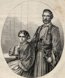 Porträt des Prinzen von Serbien Michael III. (1823-1868) und Prinzessin Julie (1831-1919). Gravur in „L
