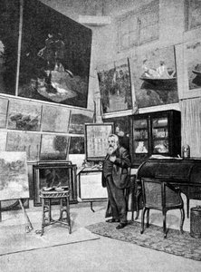 Porträt des Malers Claude Monet (1840 - 1926) in seinem Atelier. von Unknown artist