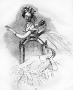 Porträt veröffentlicht zum Tod von Marie Taglioni (1804-1884), französische romantische Ballerina, hier dargestellt in der Rolle der Fee Sylphide in "Zephire et Flore" von Charles Louis Didelot. Gravur in "Le Monde Illustré"