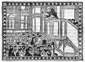 Predigt von G. Savonarola (Jerome Savonarola) (1452 - 1498) - im „Compendium of Revelatione“, Inkunabel vom 23.04.1496. von Unknown artist