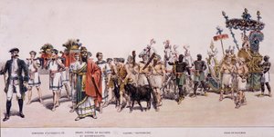 Prozession der Erntearbeiter und Wagen des Bacchus (Bacco) - in "Offizielles Album des Winzerfestes"