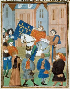 Proklamation des Friedens in Reims am 2. Oktober 1435 nach der Unterzeichnung des Vertrags von Arras zwischen König Karl VII. und dem Herzog von Burgund Philipp III. dem Guten, der den Bürgerkrieg zwischen den Armagnacs und den Burgundern beendete. Miniatu