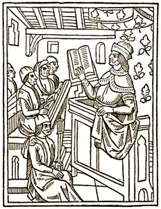 Professor lehrt von einem Stuhl aus von Unknown artist