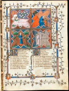 Vier Männer bei verschiedenen Aktivitäten, Seite aus dem Manuskript "Der Roman de la Rose" von Guillaume de Lorris und Jean de Meun von Unknown artist