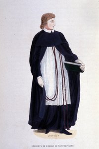 Religiöser des Ordens des Heiligen Grabes. Gravur aus einem Album über religiöse Orden, Paris von Unknown artist