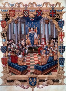 Darstellung von König Franz I. (1494-1547) umgeben von seinen zwölf Peers. Aus einer Miniatur. 16. Jahrhundert von Unknown artist