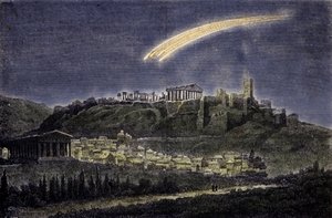 Darstellung eines Kometen über der Stadt Athen im Jahr 1878