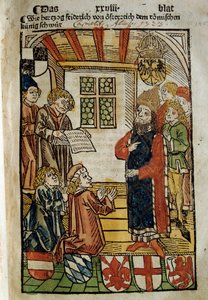Darstellung des Konzils von Konstanz (1414-1418), einberufen von Kaiser Sigismund I. und Gegenpapst Johannes XXIII. Er beendete das Große Schisma des Westens. Miniatur von 1414. Paris, Polnische Bibliothek von Unknown artist