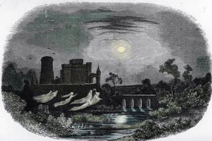 Darstellung der Geister der alten Herren von Blandy, die um die Mauern des Schlosses fliegen von Unknown artist