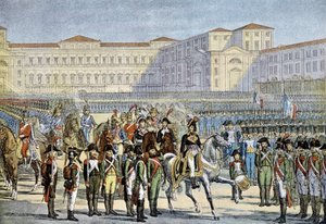 Überprüfung der italienischen Armee in Mailand durch General Murat (1800) - Lithographie von Unknown artist