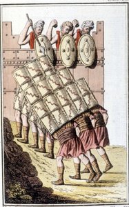 Römische Soldaten (Römische Legion) manövrieren und verteidigen sich mit ihren Schilden. Gravur aus dem frühen 19. Jahrhundert. von Unknown artist