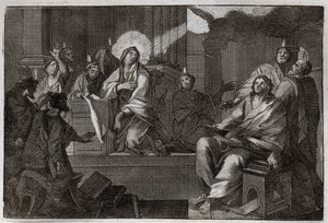 Royaumont-Bibel, Neues Testament: Pfingsten. Der Heilige Geist kommt auf die Jungfrau Maria und die Apostel herab. Illustration von 1811. von Unknown artist
