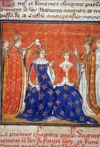 Krönung von Ludwig VIII. und Blanche de Castile - Miniatur des Mittelalters (Ref. 512, 345v) Genehmigung der Stadtbibliothek Toulouse einholen (Tel.: 05 62 27 66 66)