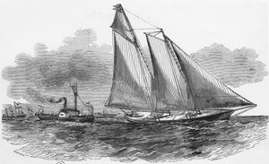 Segeln: Amerika bei den Cowes-Regatten an der Spitze des Rennens - Gravur, Bibl. des arts deco von Unknown artist