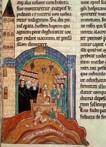 Heiliger Hugues von Cluny (1024-1109), Abt von Cluny, rettet einen Toten in Paris. Miniatur aus einer historischen und liturgischen Sammlung von Unknown artist