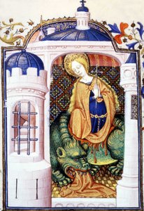Heilige Martha und das Monster Tarasque. Manuskript aus dem 15. Jahrhundert. von Unknown artist