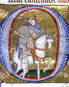 Der heilige Martin teilt seinen Mantel mit einem Armen. Miniatur aus dem 14. Jahrhundert. Biblioteca Nazionale Braidense, Mailand von Unknown artist