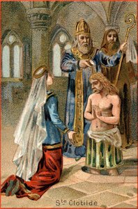 Saint Remi, Bischof von Reims, tauft Clovis I (465-511), König der Franken, am 25. Dezember 496. Links Saint Clotilde