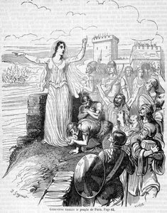 Sainte Geneviève organisiert die Verteidigung von Paris gegen die Horden von Attila und beruhigt die Pariser - in „Histoire de France“ von Anquetil von Unknown artist