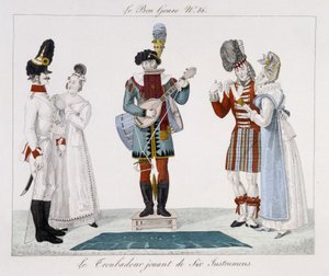 Gaukler: Der Troubadour spielt sechs Instrumente - in „Le bon genre“, Anfang 19. Jahrhundert von Unknown artist