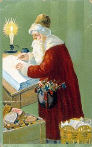 Weihnachtsmann bereitet Geschenke vor.