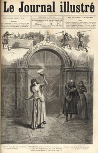 Sarah Bernhardt: Lady Macbeth in „Macbeth“, Drama von Shakespeare, adaptiert von Jean Richepin - Théâtre de la Porte Saint-Martin - Gravur in „Le Journal Illustré“ von 1884 von Unknown artist