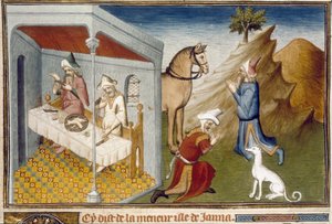 Szenen von Anthropophagie und Götzendienst in Sumatra, Miniatur aus Marco Polo (1254-1324)