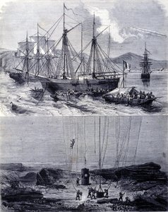 Suche nach spanischen Galeonenwracks in der Bucht von Vigo im Jahr 1702. 19. Jahrhundert