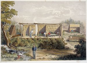 Siedlerlager in Kanada - in „Sketches on the Nipisaguit, a River of New Brunswick in America“ von William Hickman, ed. Halifax von Unknown artist