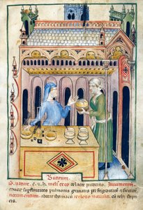 Laden mit Butterbrot und zwei Frauen, Illustration aus Tacuinum sanitatis von Unknown artist