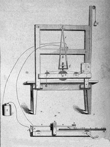 Skizze des ersten Telegraphen des amerikanischen Erfinders Samuel Finley Breese Morse (1791-1872). Gravur des 19. Jahrhunderts