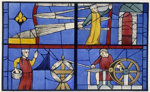 Spinnerei. Faksimile eines Glasfensters aus der Kathedrale von Amiens - in „Histoire de la peinture sur verre“ von Ferdinand de Lasteyrie von Unknown artist