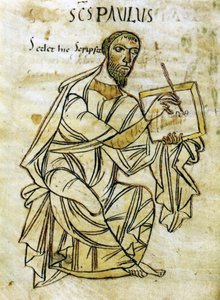 St. Paulus schreibt, aus einer frühen Handschrift des 9. Jahrhunderts von St. Paulus