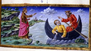 St. Peter: Fischen auf dem See Tiberias. Miniatur des 15. Jahrhunderts. Mailand, Biblioteca Trivulziana. von Unknown artist