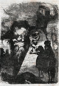 Kampf zwischen Roland und Rodomont - Gravur von 1851 aus „Furious Roland“ (Orlando furioso) (16. Jahrhundert) von Ludovico Ariosto, bekannt als Ariosto - Ausgabe übersetzt aus dem Italienischen von Graf von Tressan und veröffentlicht von Gustave Harvard