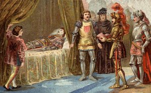 Der englische Gouverneur von Châteauneuf-de-Randon ergab sich und legte die Schlüssel der Stadt auf das Sterbebett von Bertrand du Guesclin am 13. Juli 1380, vor dem die Stadt belagert wurde. Der Konnetabel starb, laut von Unknown artist