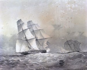 Die HMS Acorn Brigg mit 16 Kanonen verfolgt den Negrier Gabriel von Unknown artist