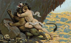 Die Arbeiten des Herkules: Herkules und der Löwe von Nemea, Anfang des 20. Jahrhunderts von Unknown Artist