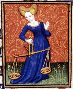 Die Waage. Miniatur eines Horoskops. Manuskript aus dem 15. Jahrhundert. Bibl. Trivulziana, Mailand von Unknown artist