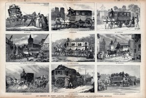 Der Omnibus von Paris: ihre Transformationen im 19. Jahrhundert: der Kuckuck - der Schotte - die Carolina - das Auto hat 60 Sitze - die weiße Dame - das Dreirad - die Béarnaise - der Pariser - der moderne Omnibus von Unknown artist