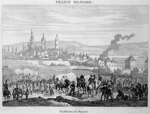 Die preußischen Truppen eroberten von den Franzosen die Stadt Mainz in Deutschland, Juli 1793. Gravur des 19. Jahrhunderts